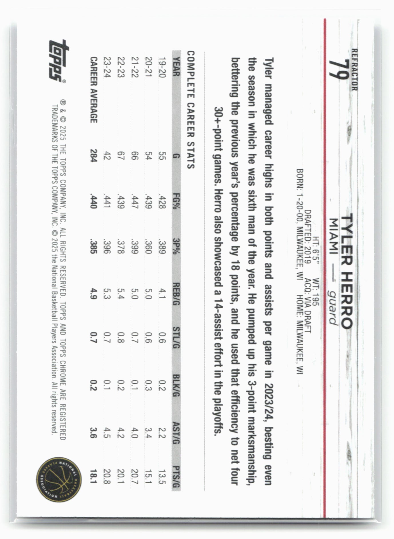 2024-25 Topps Chrome #79 Tyler Herro Refractor 19214