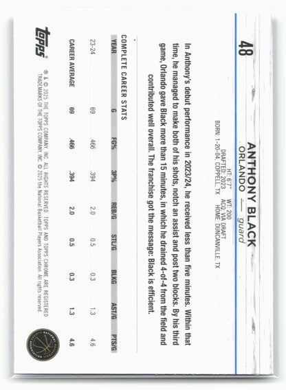 2024-25 Topps Chrome #48 Anthony Black Blue Refractor 19218