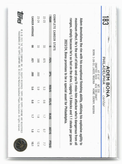 2024-25 Topps Chrome #183 Adem Bona Magenta Speckle Refractor 19219