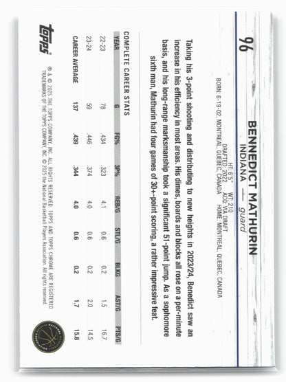 2024-25 Topps Chrome #96 Bennedict Mathurin Purple Speckle Refractor 19223