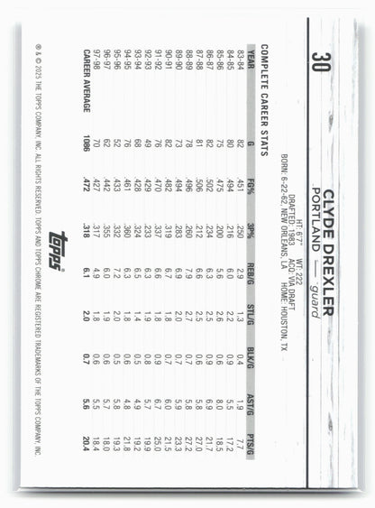 2024-25 Topps Chrome #30 Clyde Drexler Blue Sonar Refractor 19224