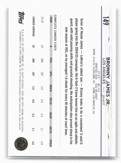 2024-25 Topps Chrome #149 Bronny James Jr. Magenta Speckle Refractor 19225