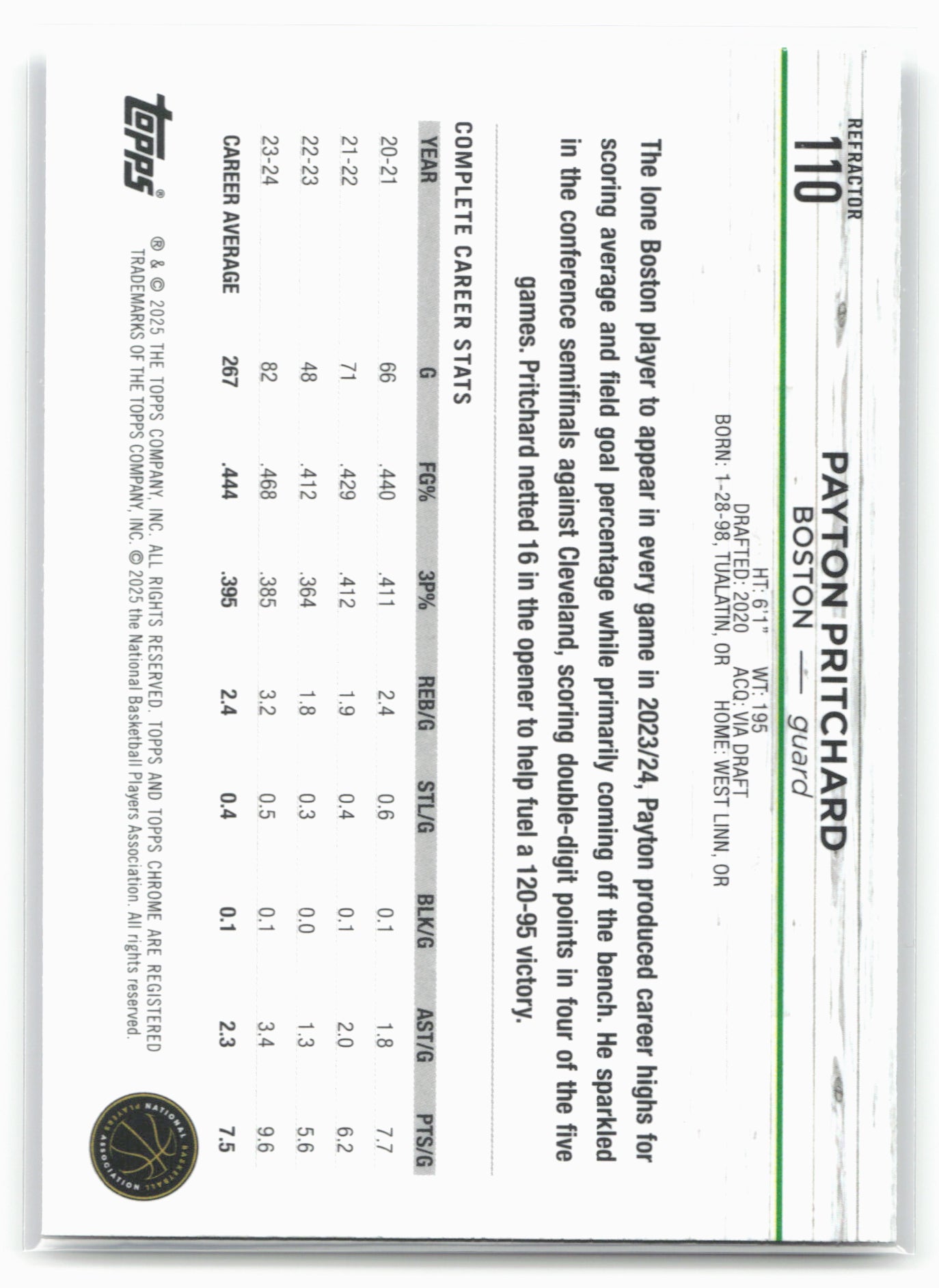 2024-25 Topps Chrome #110 Payton Pritchard Refractor 19229