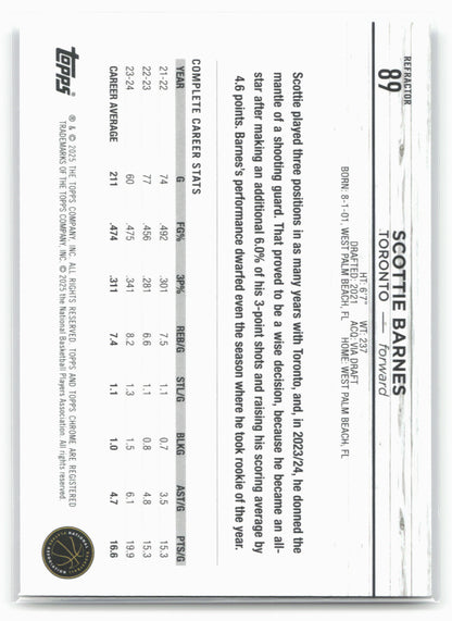 2024-25 Topps Chrome #89 Scottie Barnes Refractor 19236