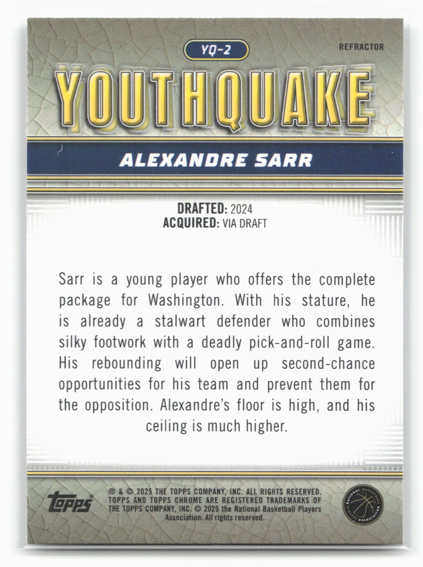 2024-25 Topps Chrome #YQ-2 Alexandre Sarr YouthQuake Refractor 19237