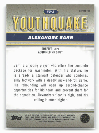 2024-25 Topps Chrome #YQ-2 Alexandre Sarr YouthQuake Refractor 19237