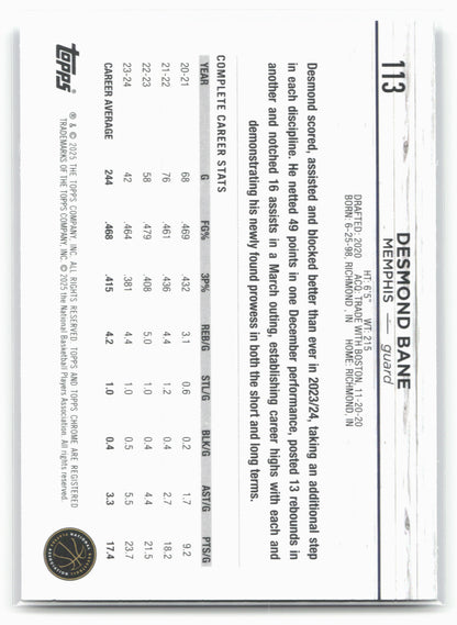 2024-25 Topps Chrome #113 Desmond Bane Prism Refractor 19239