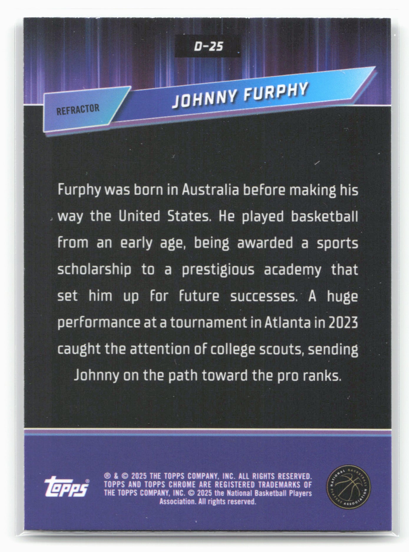 2024-25 Topps Chrome #D-25 Johnny Furphy Destiny Refractor 19241