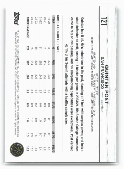 2024-25 Topps Chrome #121 Quinten Post Purple Refractor 19243