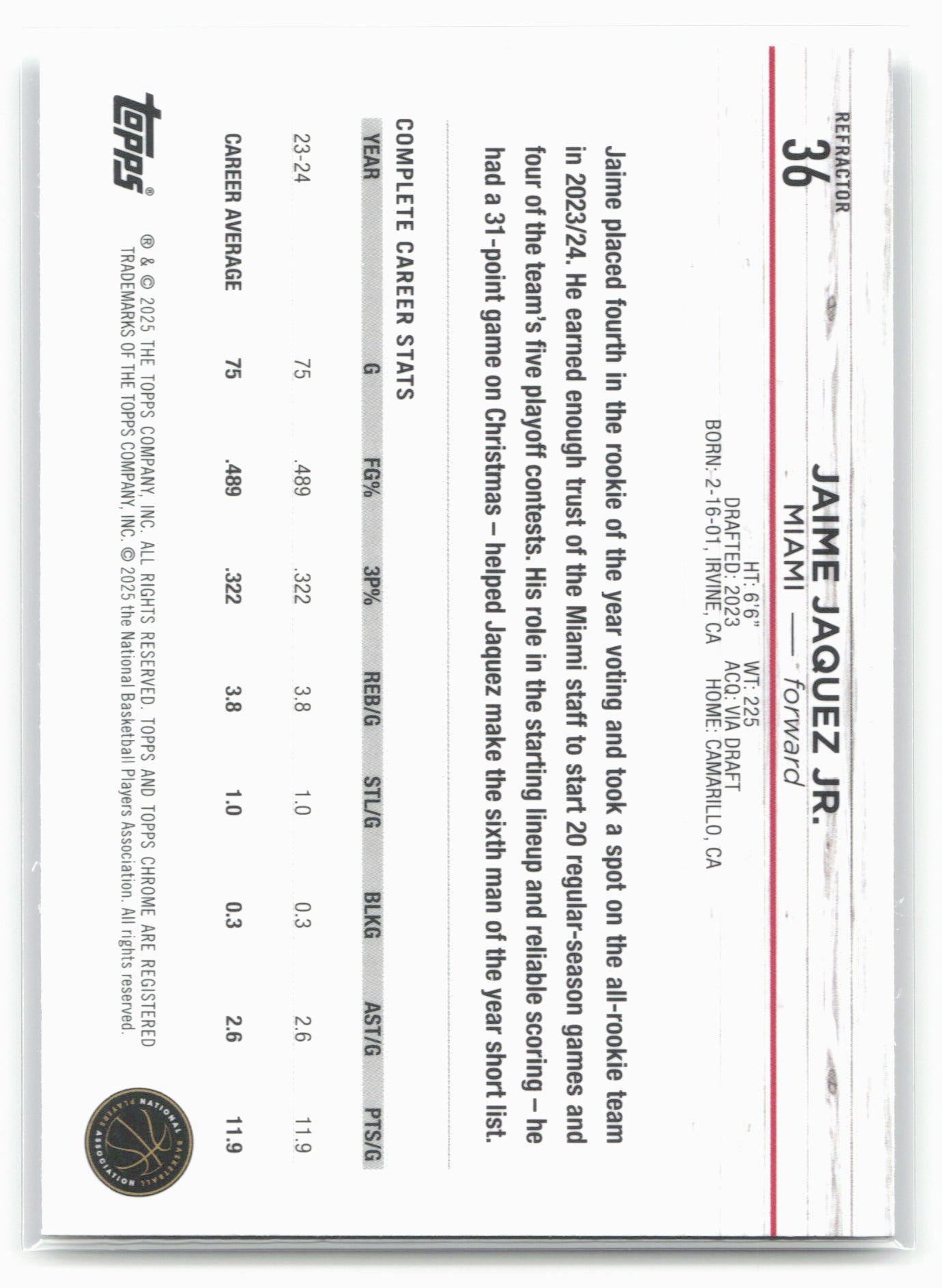 2024-25 Topps Chrome #36 Jaime Jaquez Jr. Refractor 19244