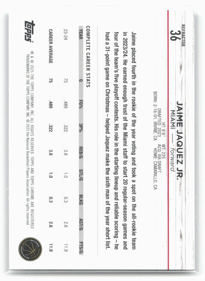 2024-25 Topps Chrome #36 Jaime Jaquez Jr. Refractor 19244