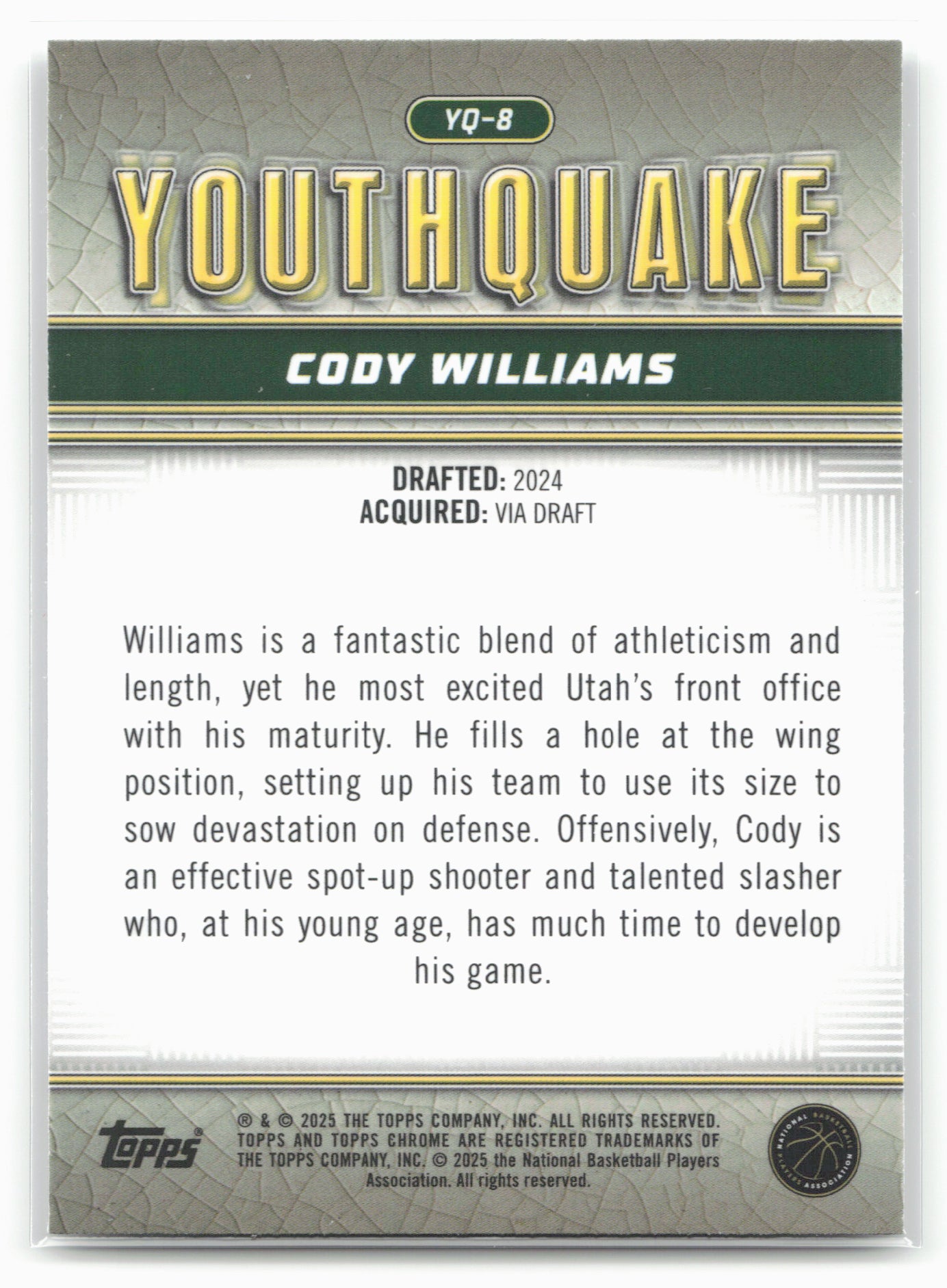 2024-25 Topps Chrome #YQ-8 Cody Williams YouthQuake 19245