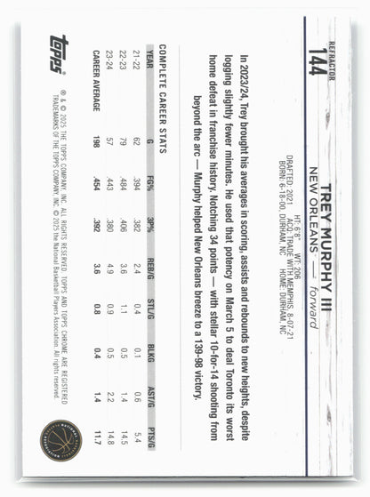 2024-25 Topps Chrome #144 Trey Murphy III Refractor 19247