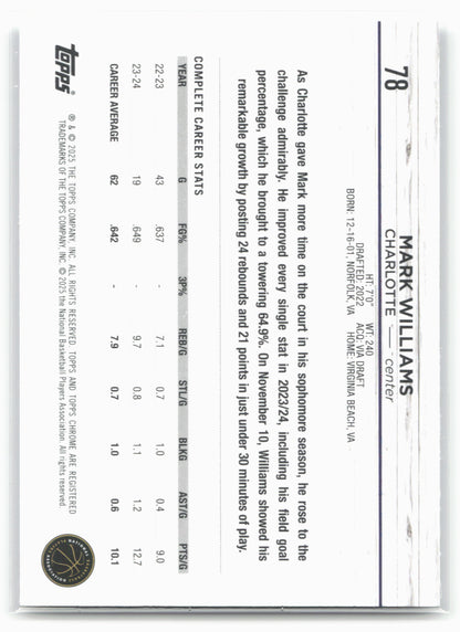 2024-25 Topps Chrome #78 Mark Williams Prism Refractor 19252
