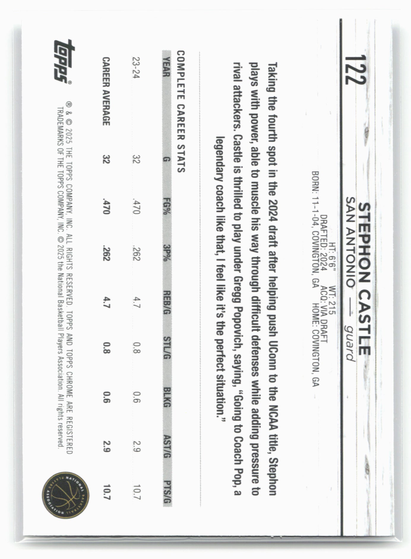 2024-25 Topps Chrome #122 Stephon Castle 19256