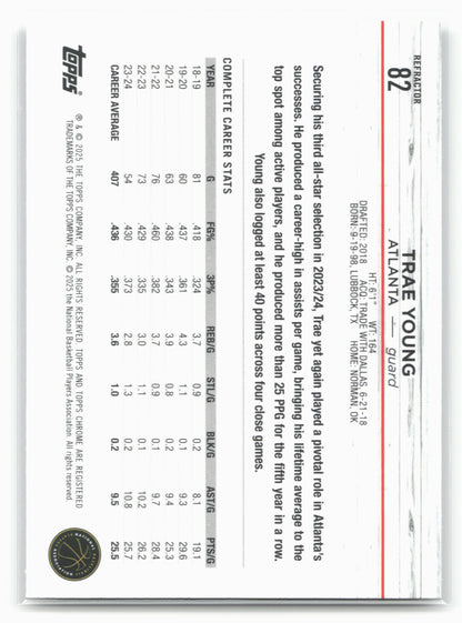 2024-25 Topps Chrome #82 Trae Young Refractor 19259