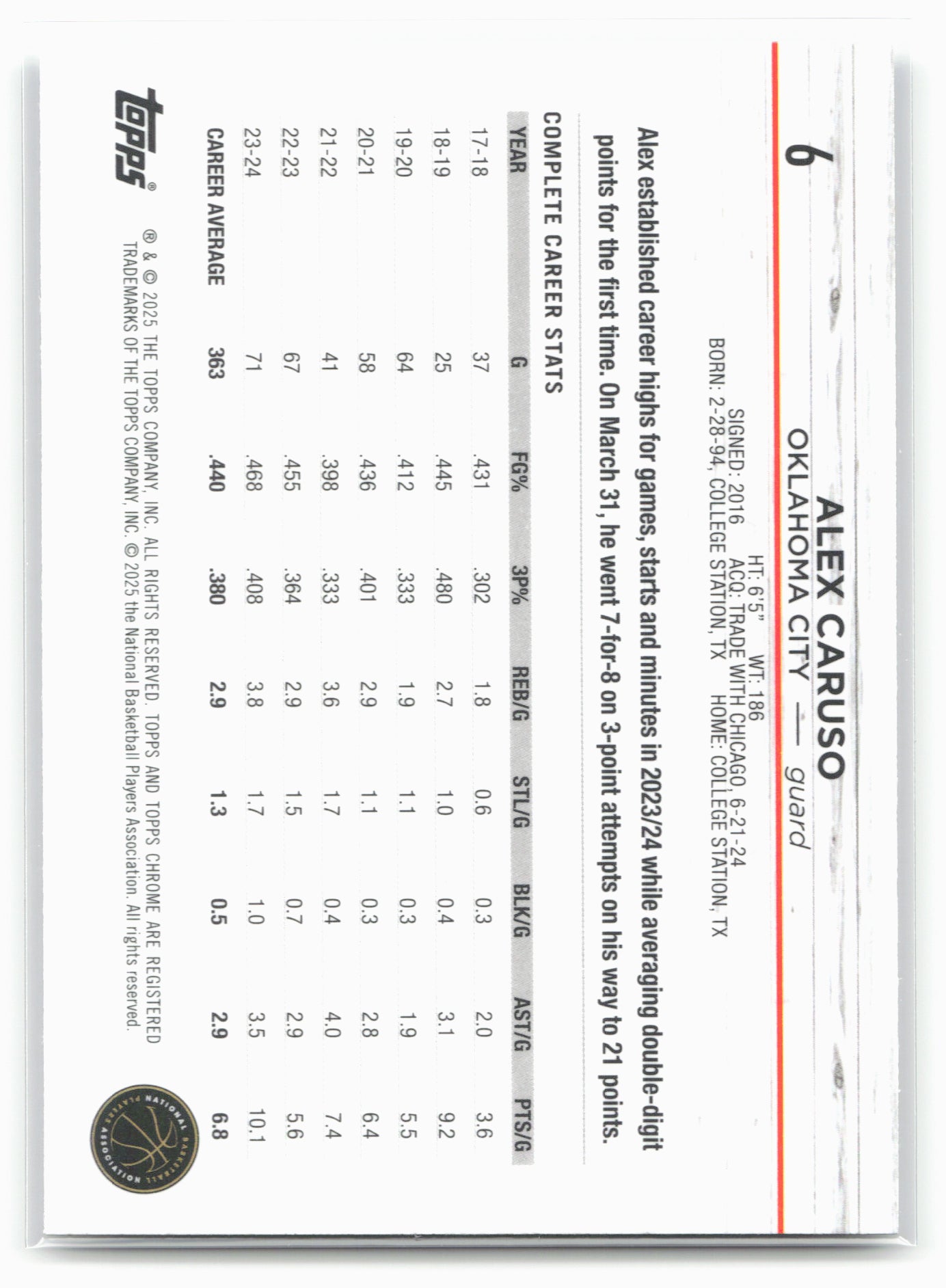 2024-25 Topps Chrome #6 Alex Caruso Prism Refractor 19263