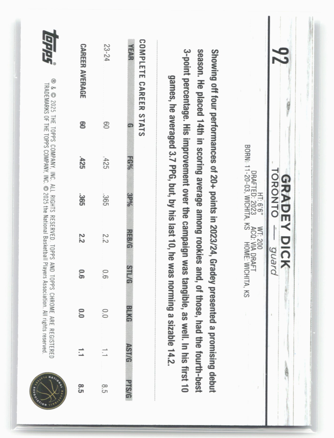 2024-25 Topps Chrome #92 Gradey Dick Purple Refractor 19271