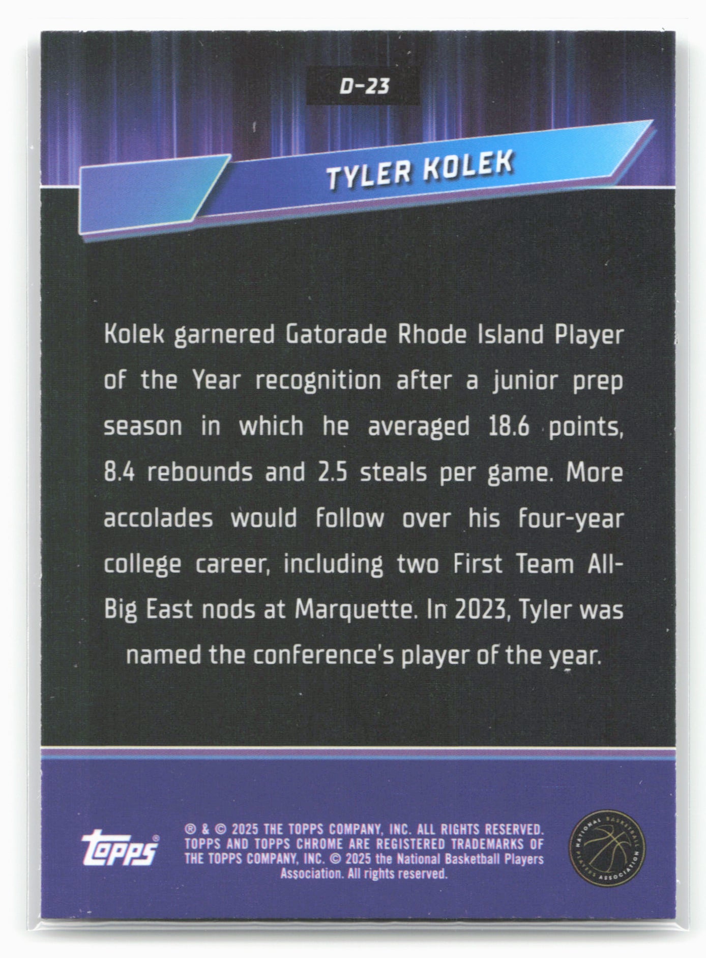 2024-25 Topps Chrome #D-23 Tyler Kolek Destiny 19273
