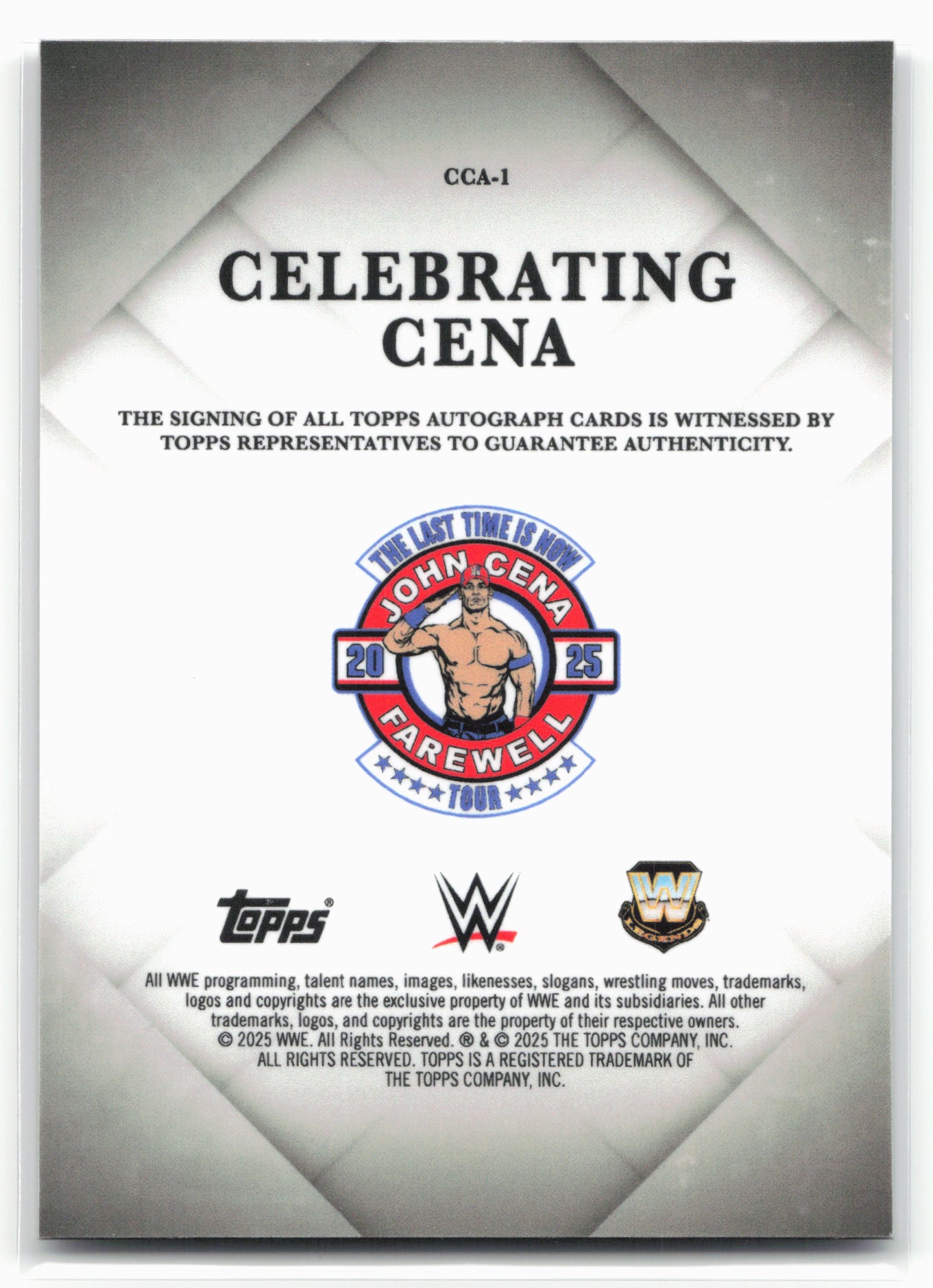 2025 WWE Topps Chrome John Cena Celebrating Cena Auto #02/10