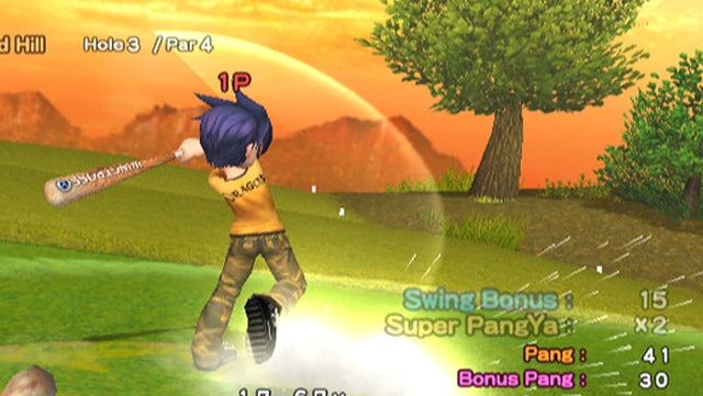 
Super Swing Golf Season 2 | Nintendo Wii | gameplay screenshot | completed swing with native hole, player, score and Pang HUD