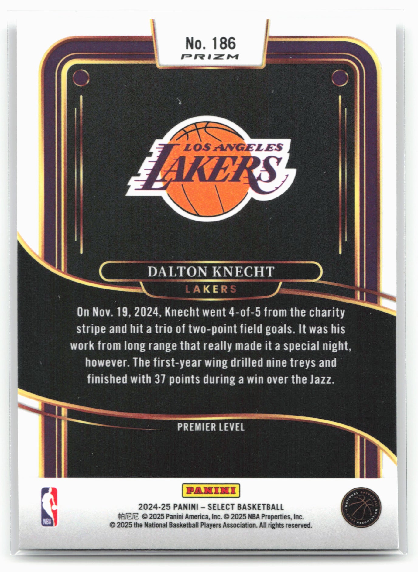 2024-25 Panini Select #186 Dalton Knecht Silver Prizm