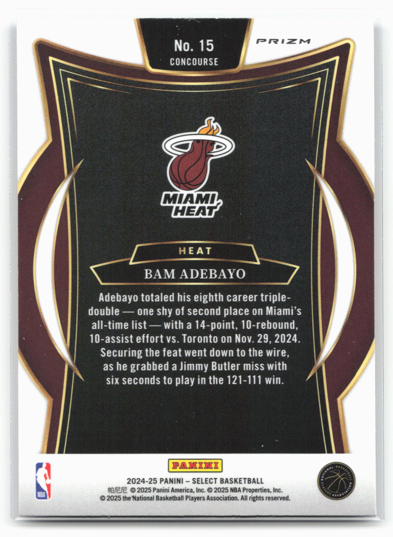 2024-25 Panini Select #15 Bam Adebayo Blue Cracked Ice Prizm