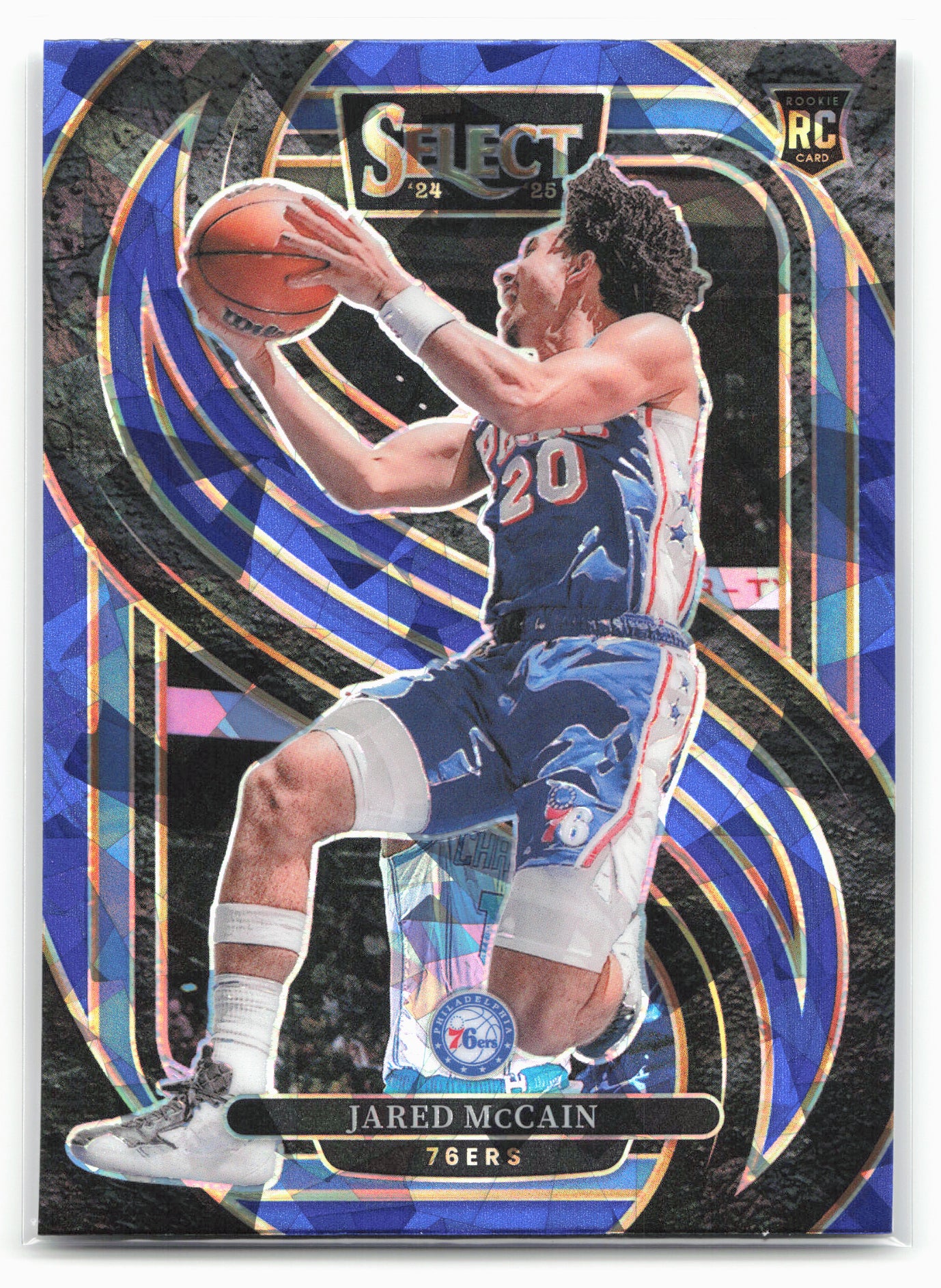 2024-25 Panini Select #184 Jared McCain Blue Cracked Ice Prizm