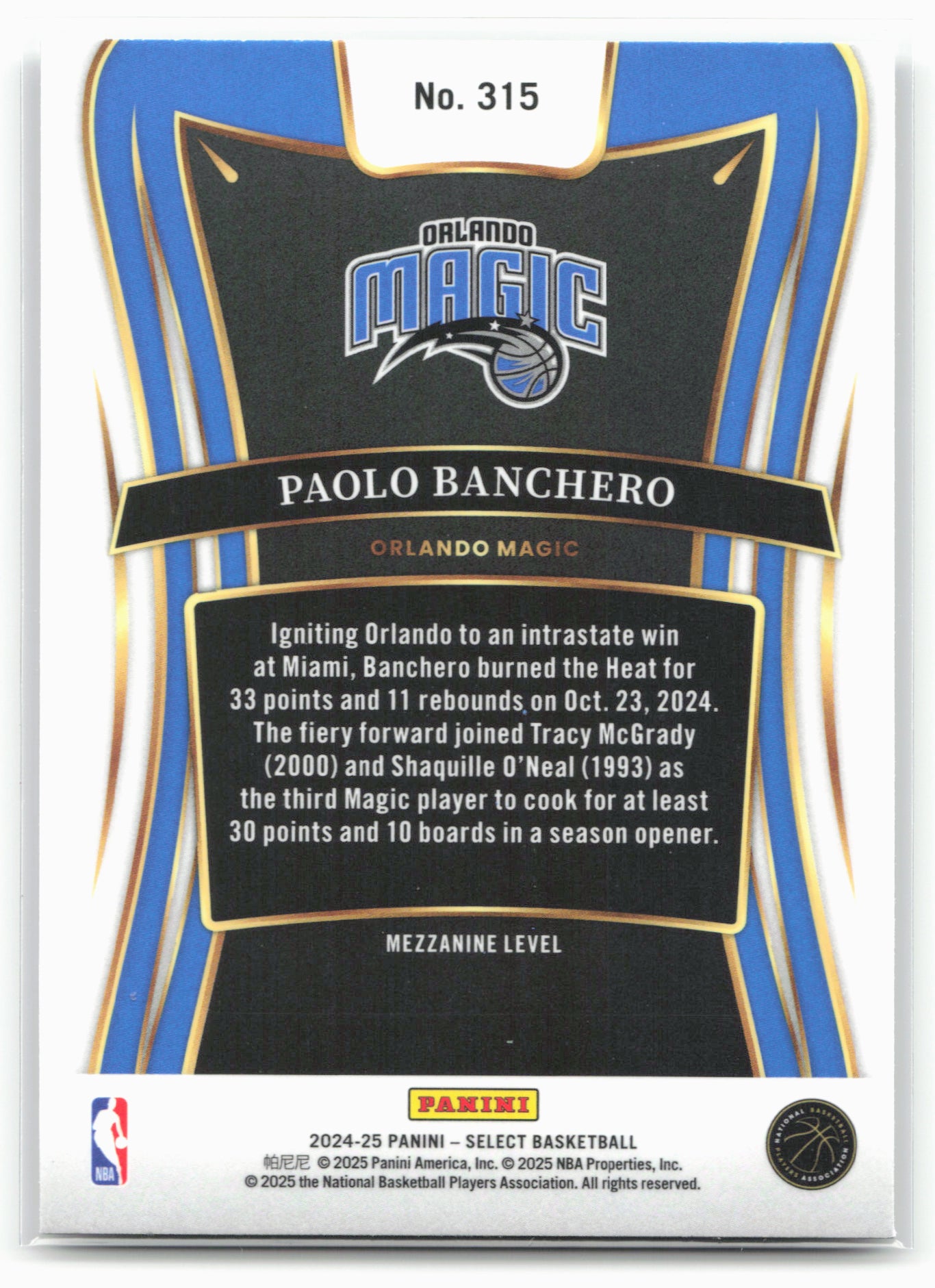 2024-25 Panini Select #315 Paolo Banchero