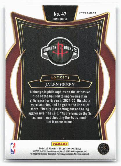 2024-25 Panini Select #47 Jalen Green Blue Cracked Ice Prizm Gray Back