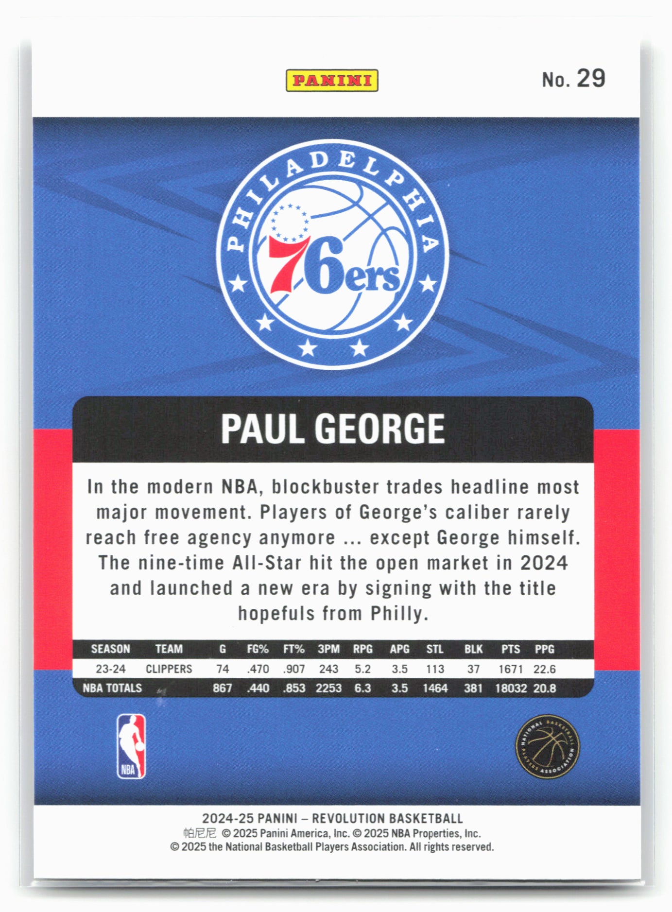 2024-25 Panini Revolution #29 Paul George 19493