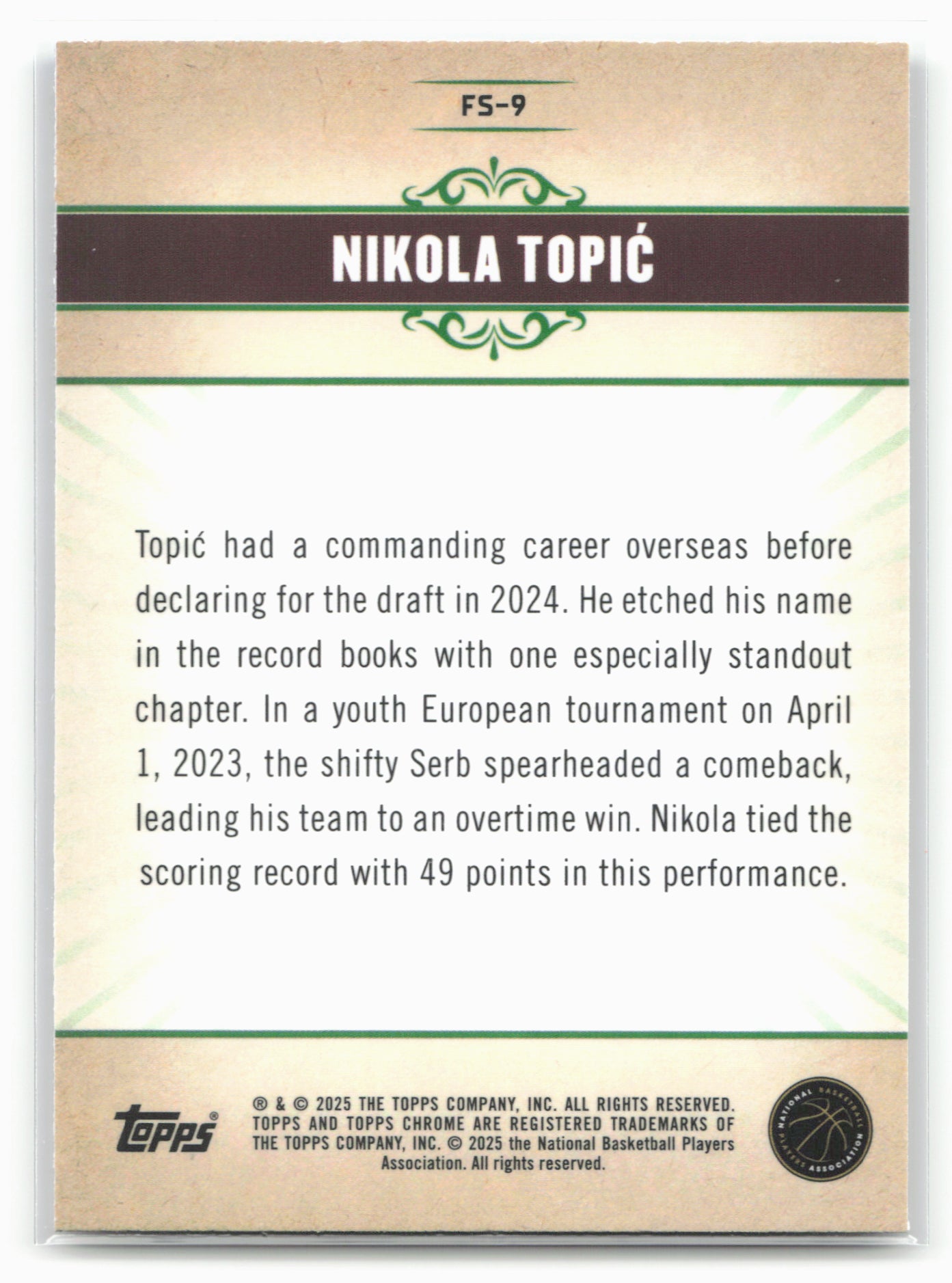 2024-25 Topps Chrome #FS-9 Nikola Topić Fresh Start Basketball Refractor 19507