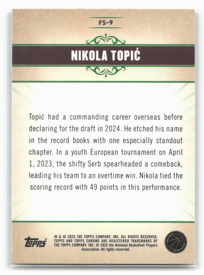 2024-25 Topps Chrome #FS-9 Nikola Topić Fresh Start Basketball Refractor 19507