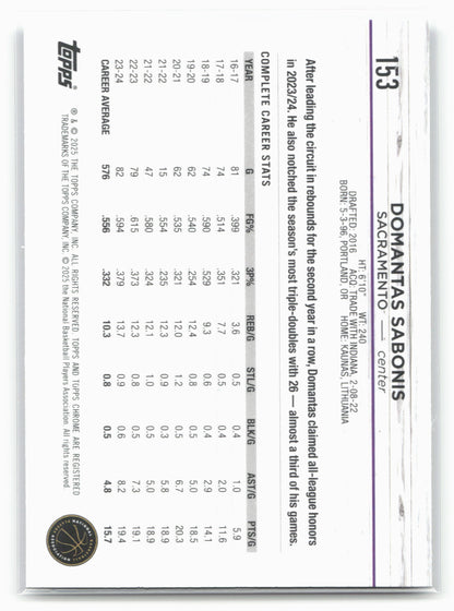 2024-25 Topps Chrome #153 Domantas Sabonis Blue Basketball Refractor 19509