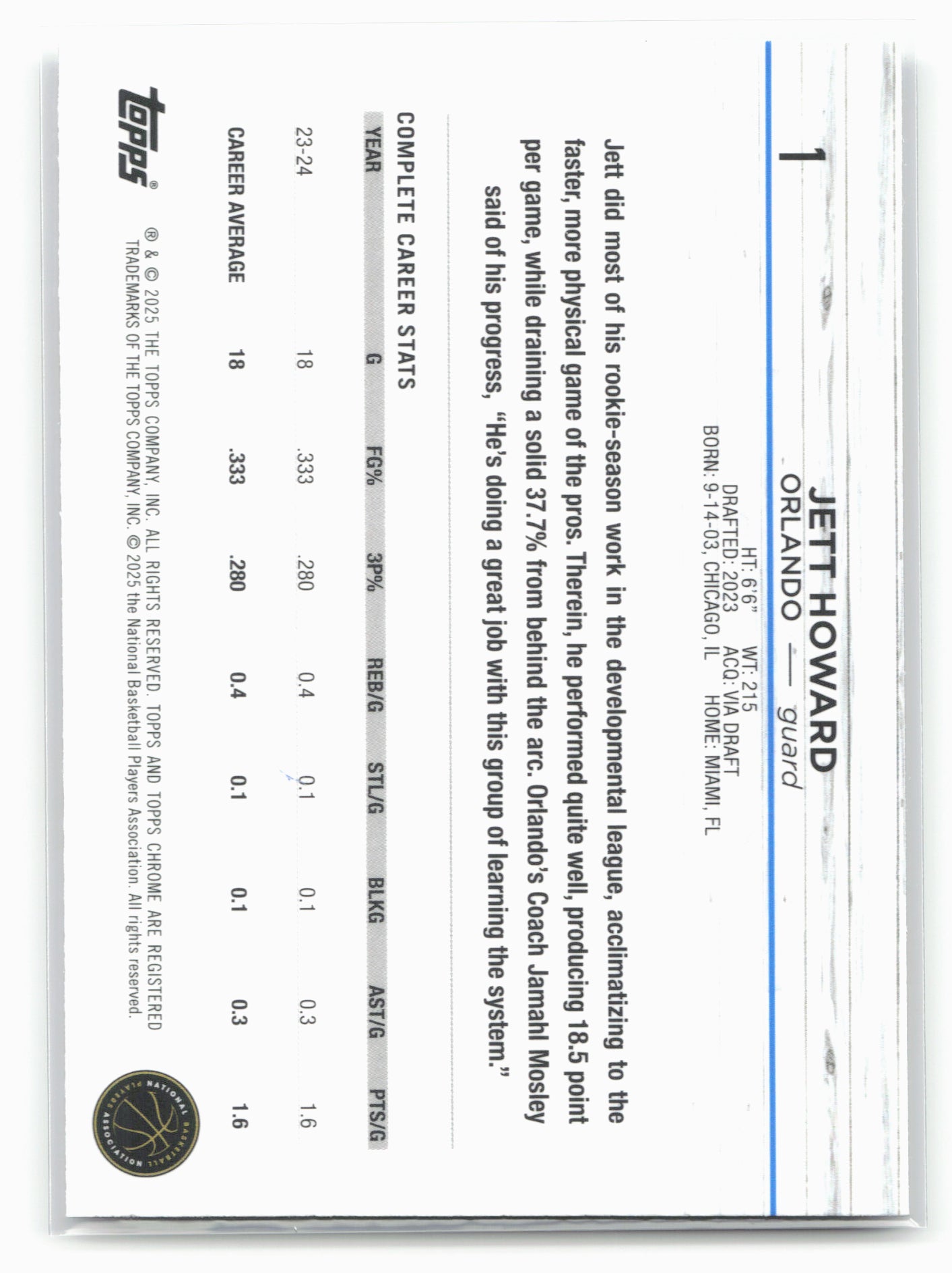 2024-25 Topps Chrome #1 Jett Howard Blue Basketball Refractor 19512