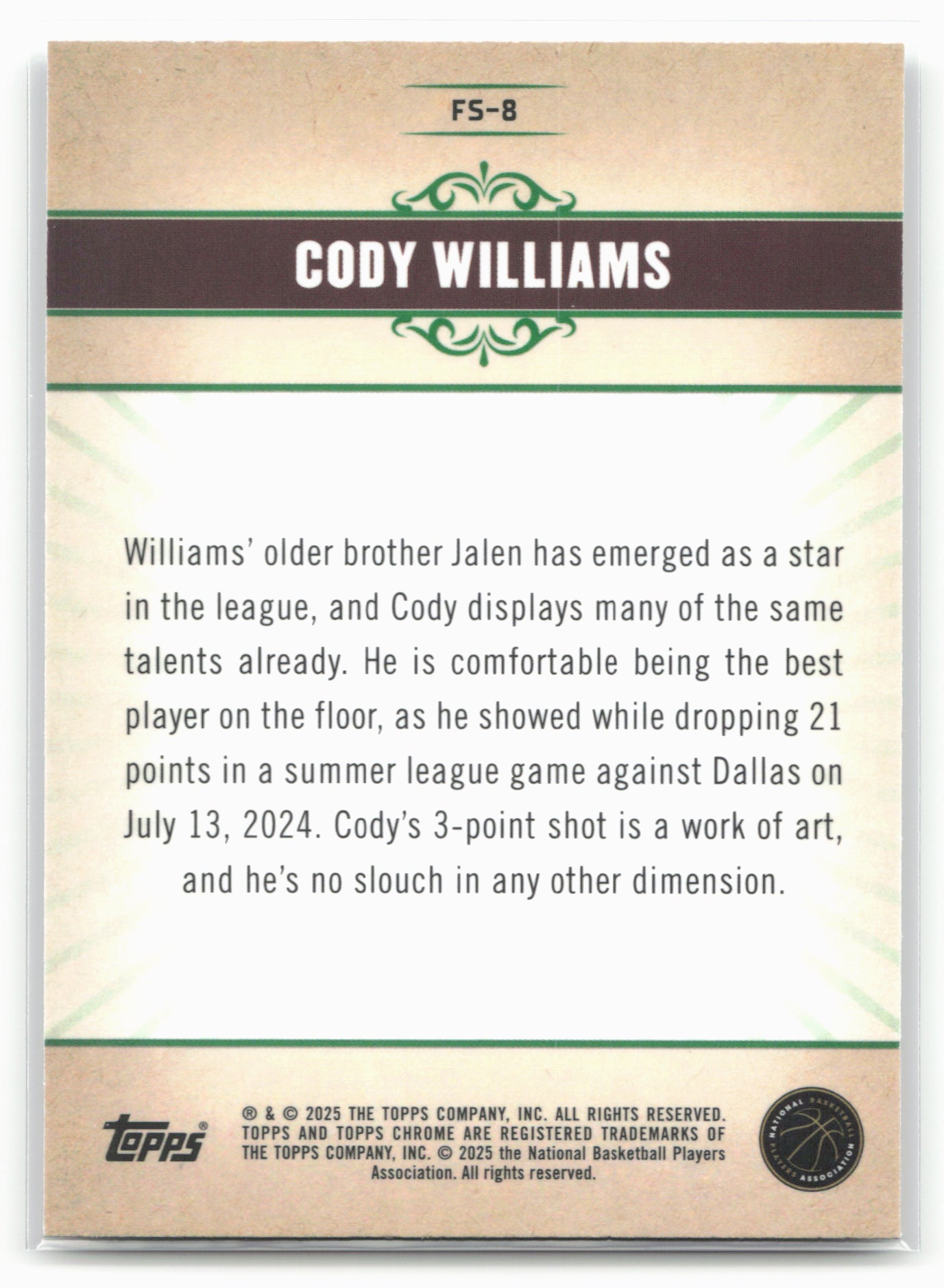 2024-25 Topps Chrome #FS-8 Cody Williams Fresh Start 19513