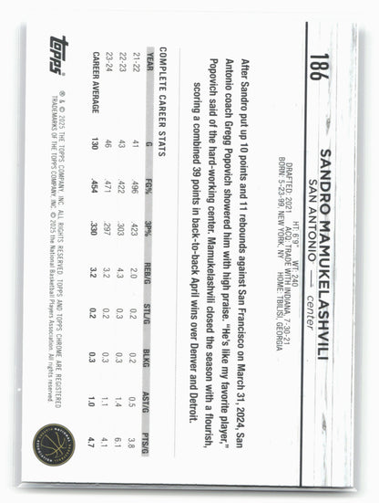 2024-25 Topps Chrome #186 Sandro Mamukelashvili Blue Basketball Refractor