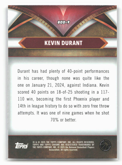 2024-25 Topps Chrome #BOD-9 Kevin Durant Ball of Duty Blue Basketball Refractor