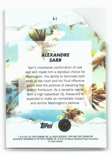 
2024-25 Finest #A-1 Alexandre Sarr Arrivals X-Fractor