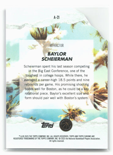 
2024-25 Finest #A-21 Baylor Scheierman Arrivals Refractor