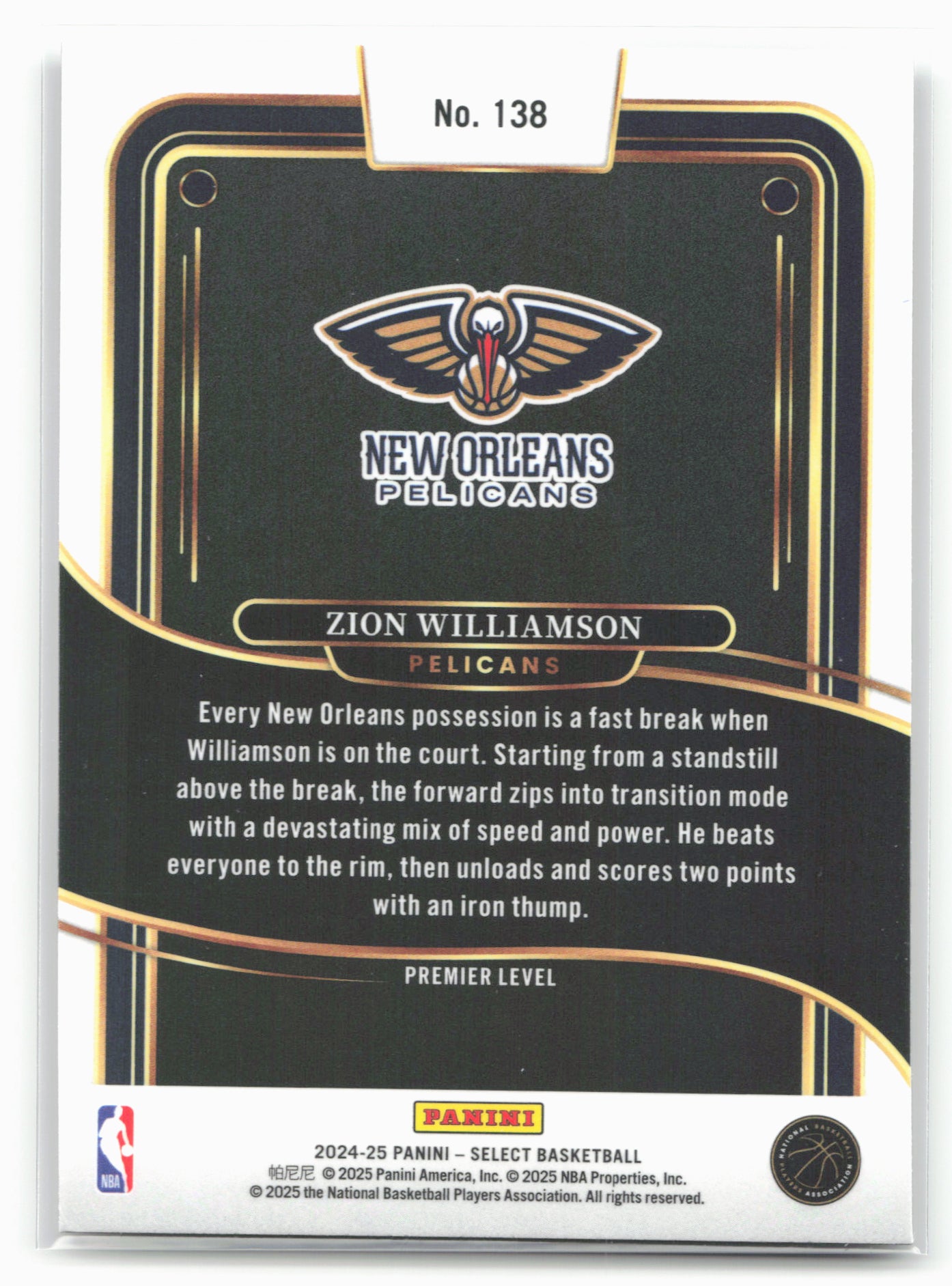 2024-25 Panini Select #138 Zion Williamson 19549