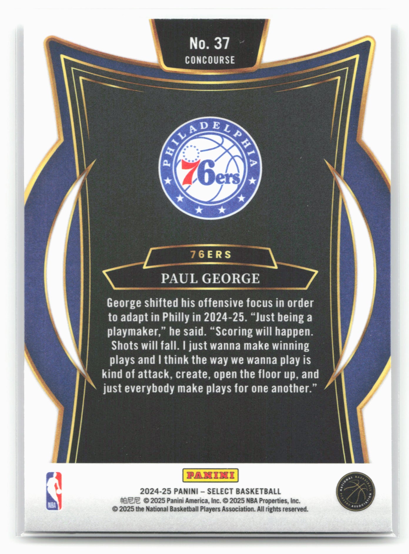 2024-25 Panini Select #37 Paul George 19557