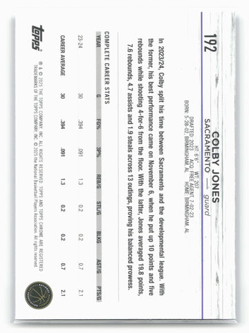 
2024-25 Topps Chrome Sapphire #192 Colby Jones