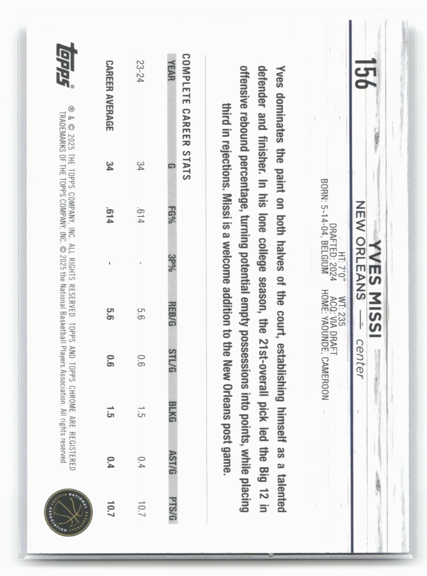 2024-25 Topps Chrome Sapphire #156 Yves Missi