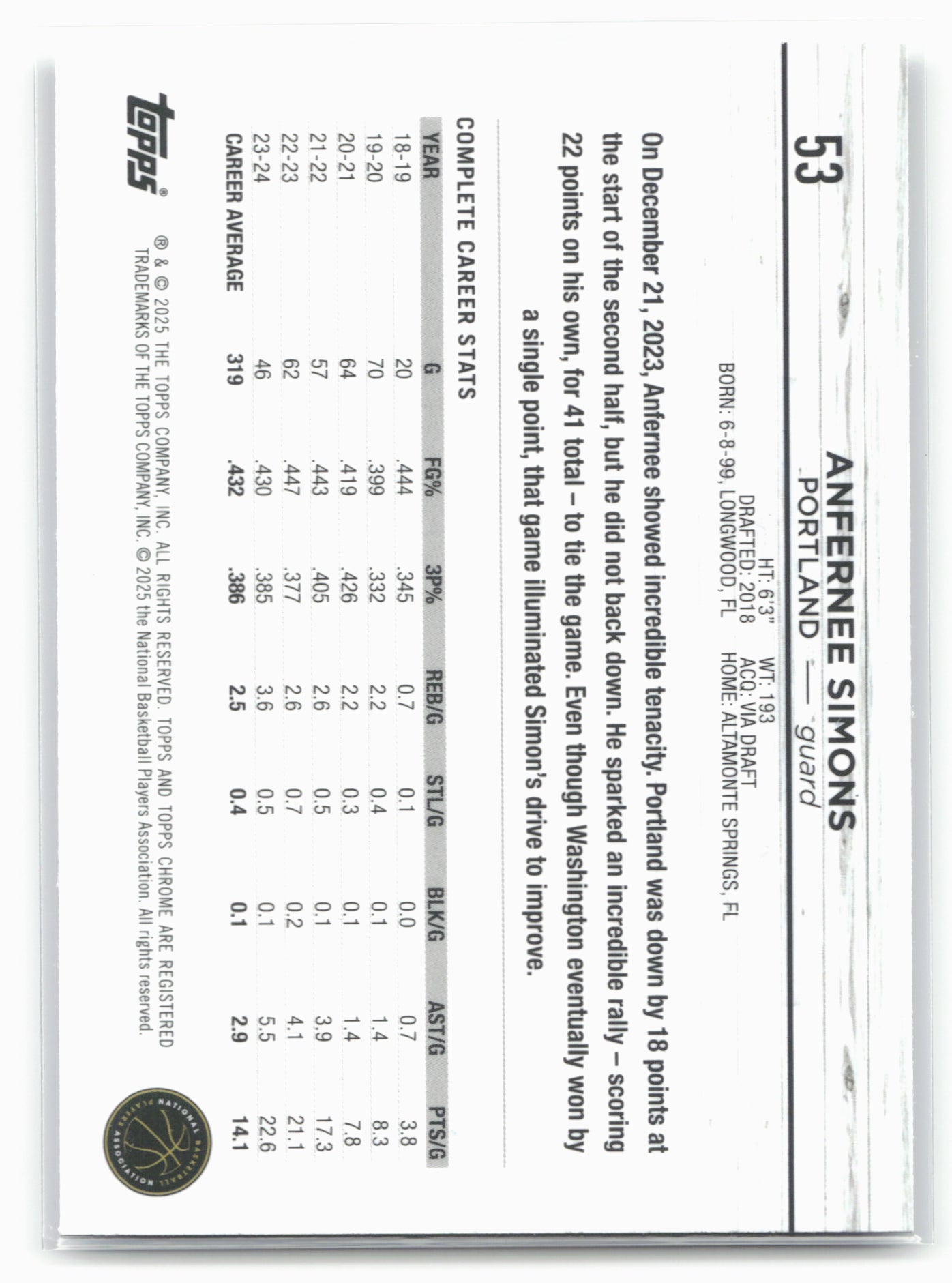 2024-25 Topps Chrome Sapphire #53 Anfernee Simons