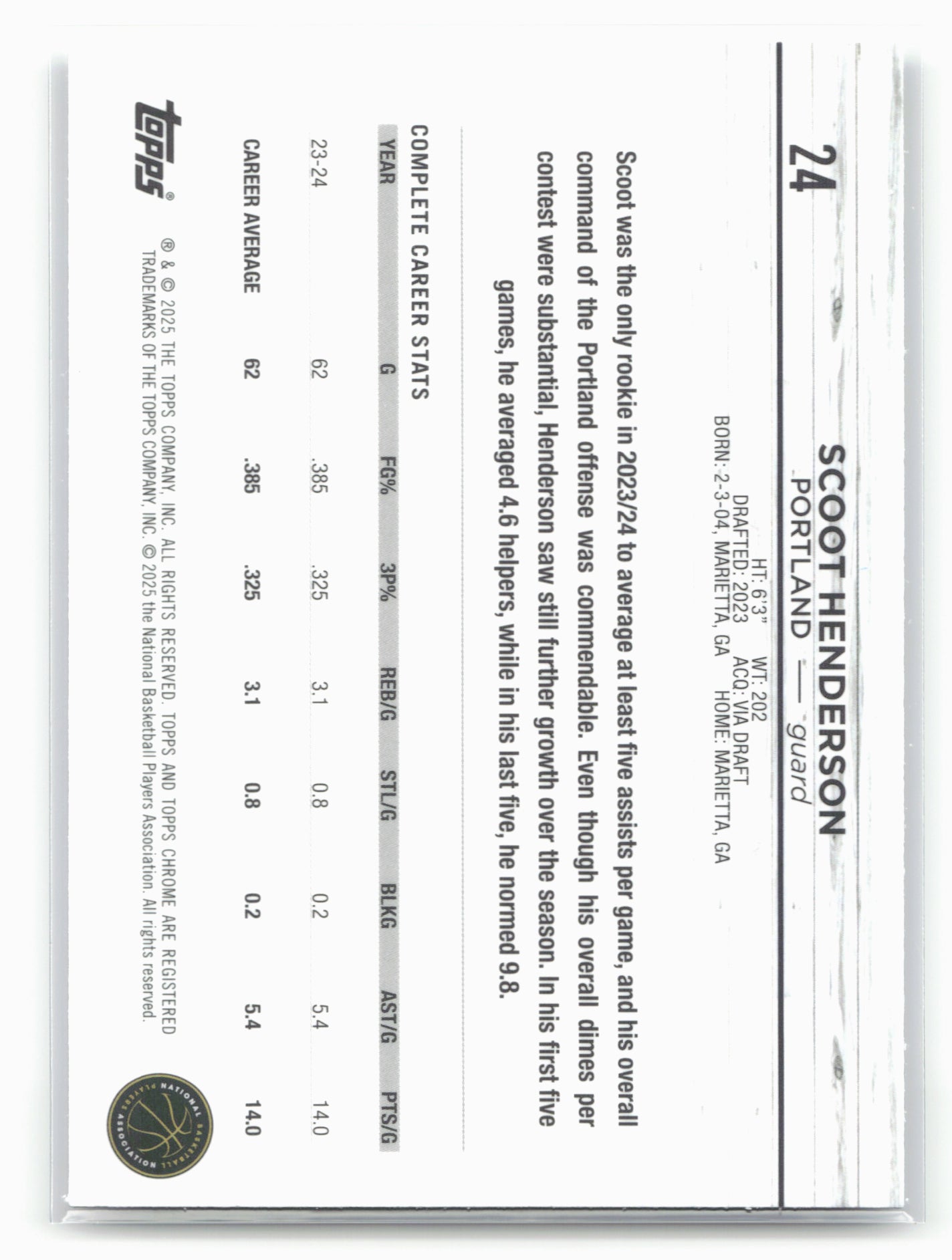 2024-25 Topps Chrome Sapphire #24 Scoot Henderson