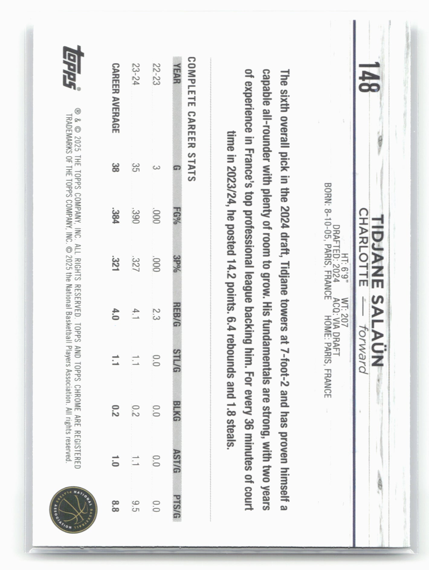 2024-25 Topps Chrome Sapphire #148 Tidjane Salaün