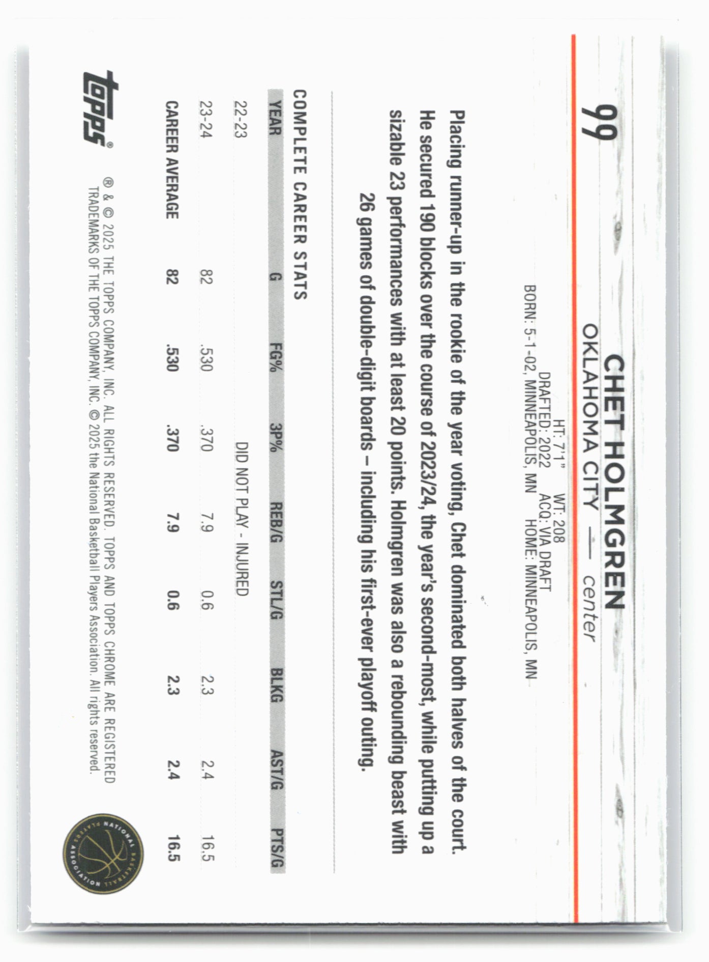 2024-25 Topps Chrome Sapphire #99 Chet Holmgren