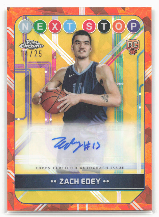 2024-25 Topps Chrome Sapphire #152 Zach Edey Next stop Orange Sapphire Auto