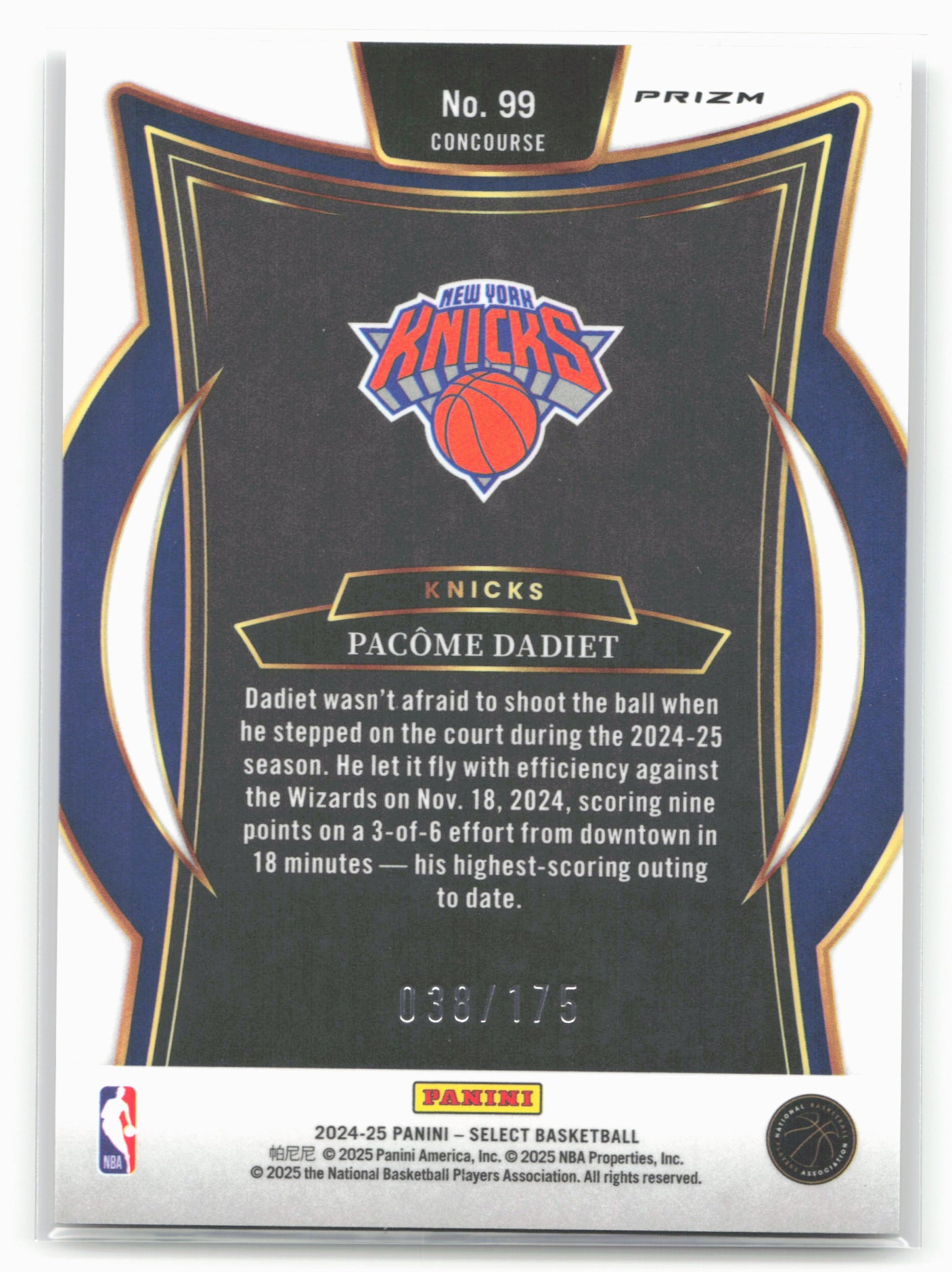 2024-25 Panini Select #99 Pacome Dadiet Maroon Prizm #/175